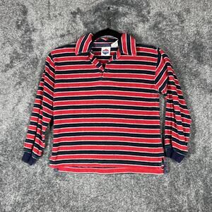 New Legends Polo Boys Large 7 Red Striped Long Sleeve Collared Pullover Cotton